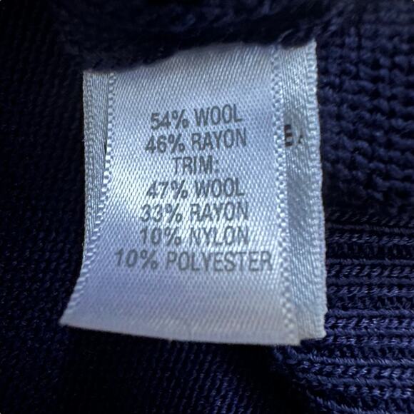 St. John Navy Blue Santana Knit Zip Cardigan Sweater L Metallic Trim  V-Neck - Picture 8 of 12